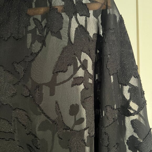Black Sheer Button Down Floral Blouse Dress Shirt Large - Picture 8 of 10